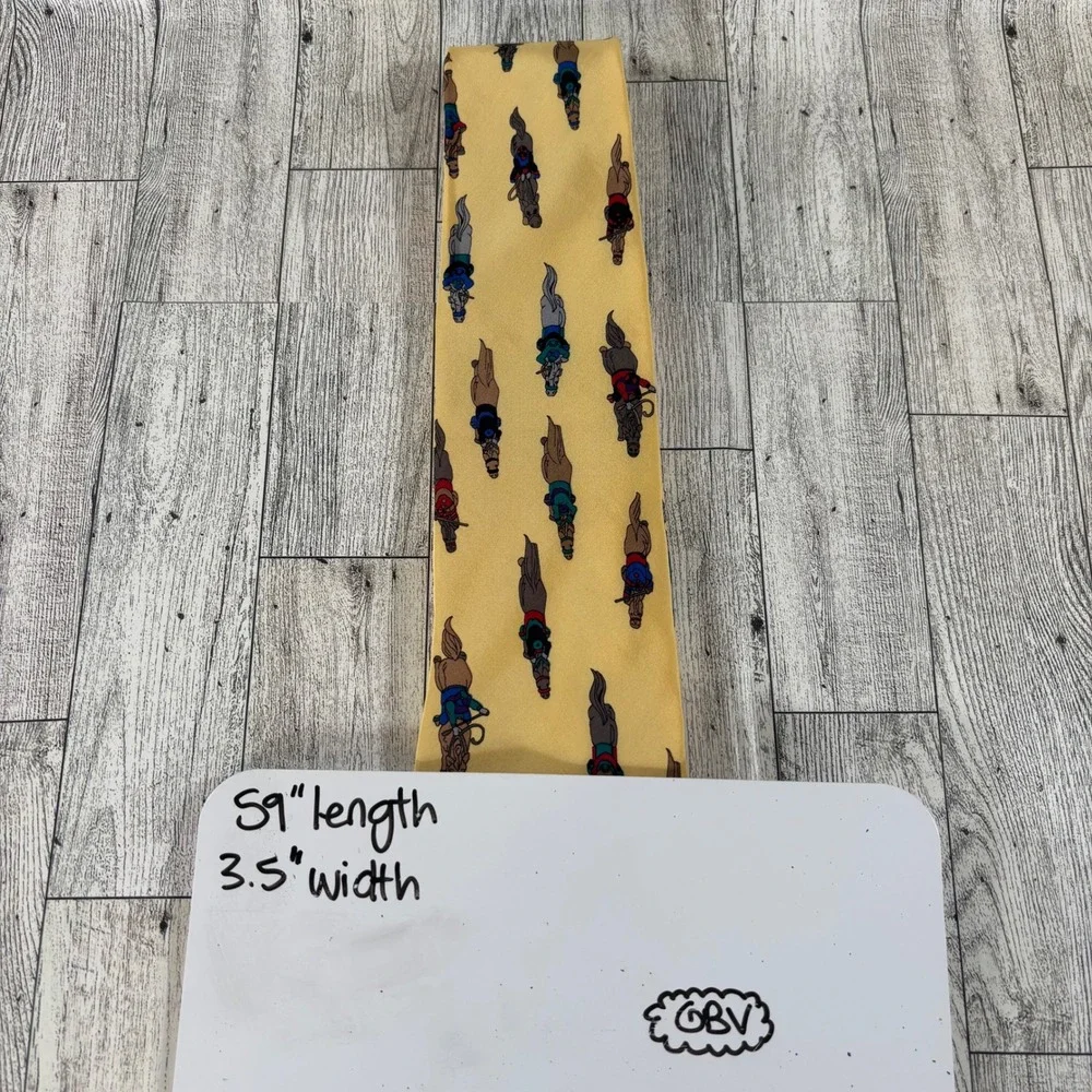Vicky Davis Men's Necktie Off To The Races Silk Yellow Horse‎ Racing Equestrian